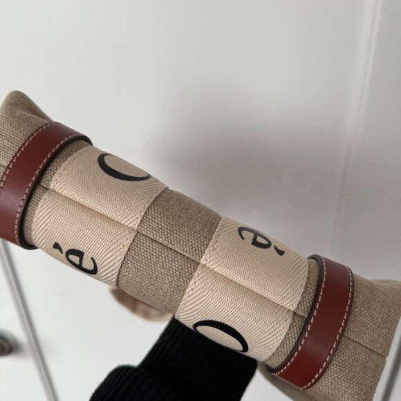 Chloé Canvas Leather Top Handle Tote Bag In Sand Beige Logo Detail Open Top - Picture 9 of 12